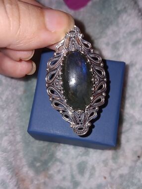 D'Joy Indian Artisan Crafted AAA Malagasy Labradorite Ring in Black Oxidised